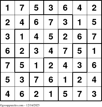 The grouppuzzles.com Answer grid for the Sudoku-7 puzzle for Tuesday December 16, 2025