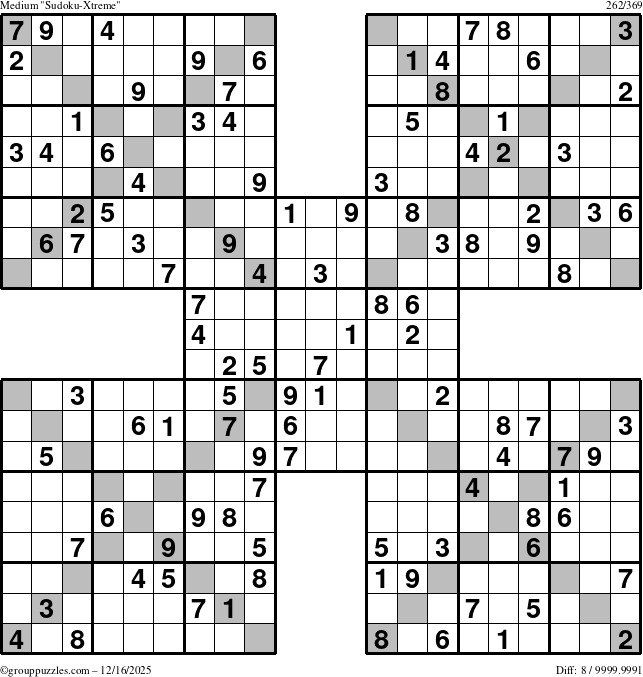 The grouppuzzles.com Medium Sudoku-Xtreme puzzle for Tuesday December 16, 2025