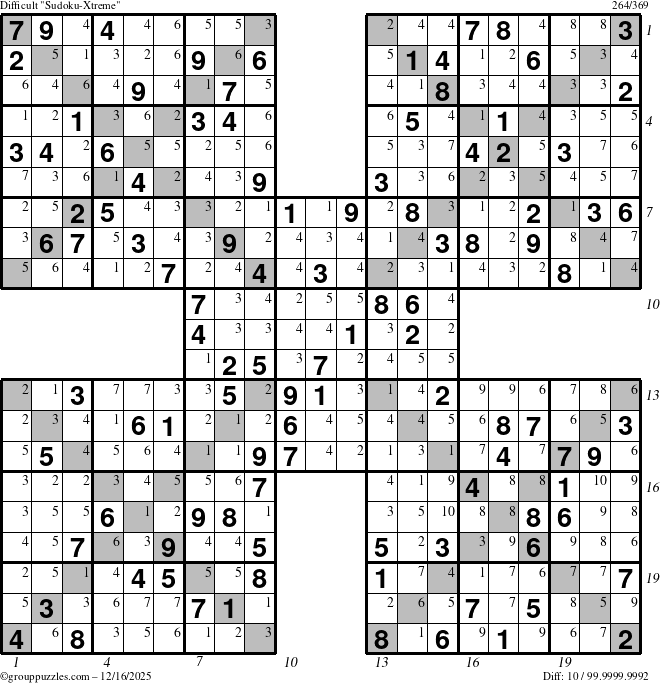 The grouppuzzles.com Difficult Sudoku-Xtreme puzzle for Tuesday December 16, 2025 with all 10 steps marked