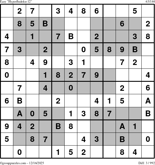 The grouppuzzles.com Easy HyperSudoku-12 puzzle for Tuesday December 16, 2025