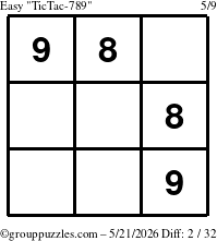 The grouppuzzles.com Easy TicTac-789 puzzle for Thursday May 21, 2026