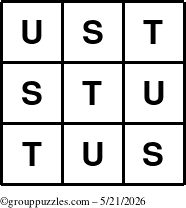 The grouppuzzles.com Answer grid for the TicTac-STU puzzle for Thursday May 21, 2026