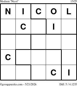 The grouppuzzles.com Medium Nicol puzzle for Thursday May 21, 2026
