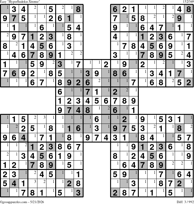 The grouppuzzles.com Easy cover-HyperXtreme puzzle for Thursday May 21, 2026 with the first 3 steps marked