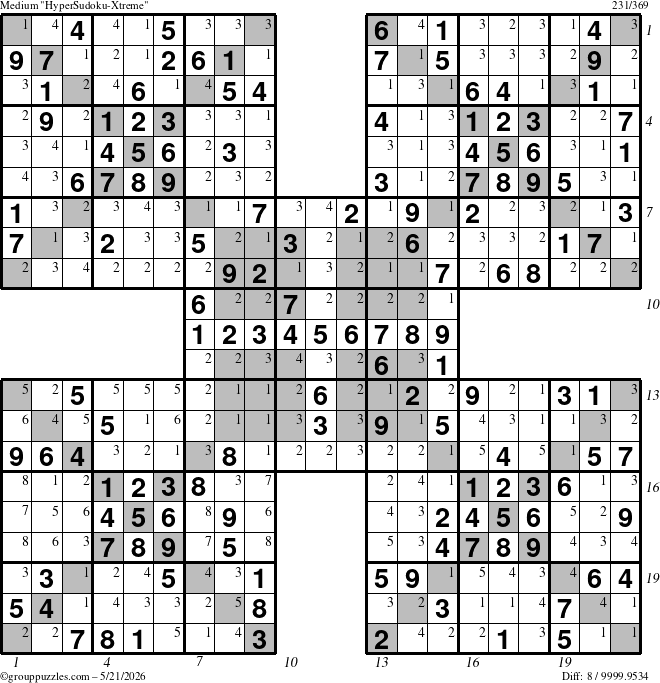 The grouppuzzles.com Medium cover-HyperXtreme puzzle for Thursday May 21, 2026 with all 8 steps marked