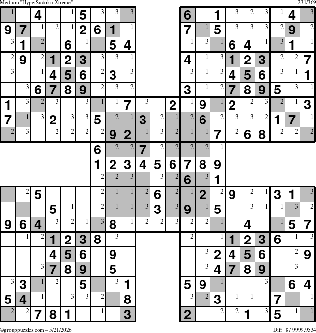 The grouppuzzles.com Medium cover-HyperXtreme puzzle for Thursday May 21, 2026 with the first 3 steps marked