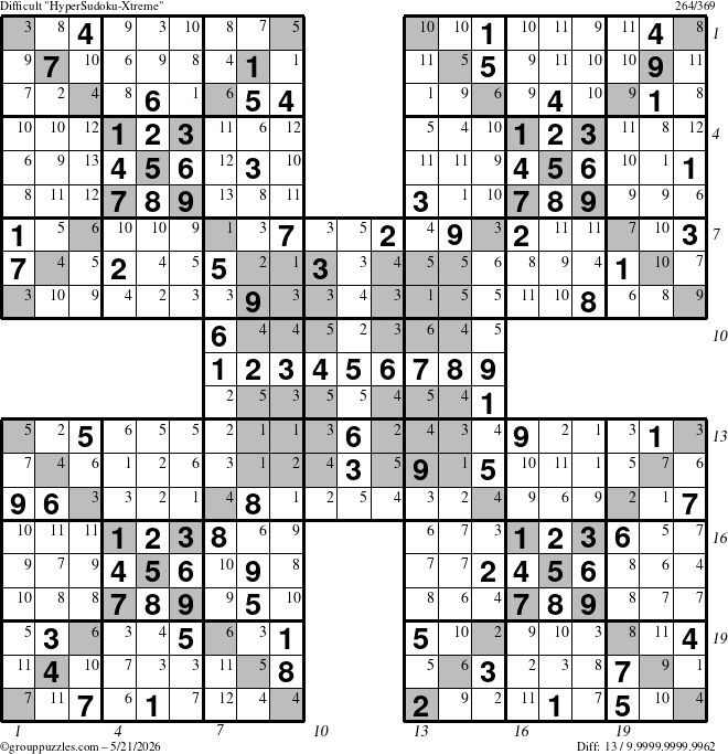 The grouppuzzles.com Difficult cover-HyperXtreme puzzle for Thursday May 21, 2026, suitable for printing, with all 13 steps marked