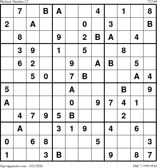 The grouppuzzles.com Medium Sudoku-12 puzzle for Thursday May 21, 2026