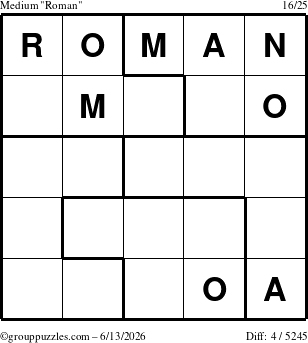 The grouppuzzles.com Medium Roman puzzle for Saturday June 13, 2026
