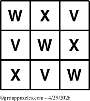The grouppuzzles.com Answer grid for the TicTac-VWX puzzle for Wednesday April 29, 2026