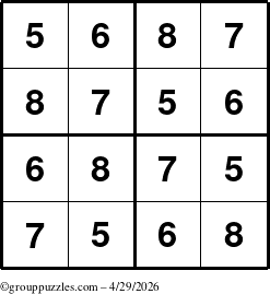 The grouppuzzles.com Answer grid for the Sudoku-4-5678 puzzle for Wednesday April 29, 2026