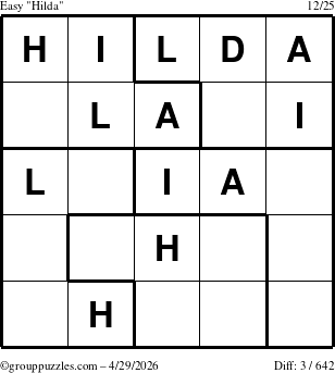 The grouppuzzles.com Easy Hilda puzzle for Wednesday April 29, 2026