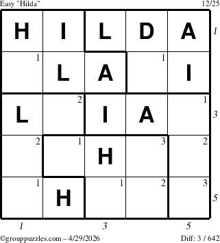 The grouppuzzles.com Easy Hilda puzzle for Wednesday April 29, 2026 with all 3 steps marked