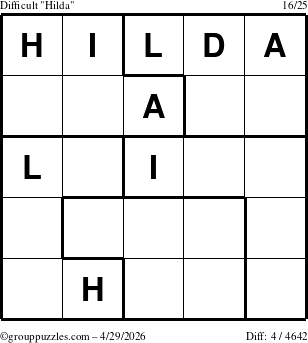 The grouppuzzles.com Difficult Hilda puzzle for Wednesday April 29, 2026