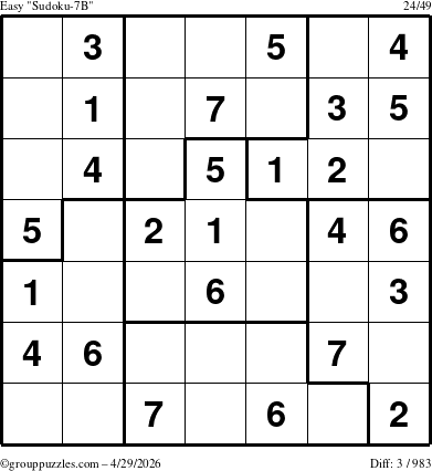 The grouppuzzles.com Easy Sudoku-7B puzzle for Wednesday April 29, 2026