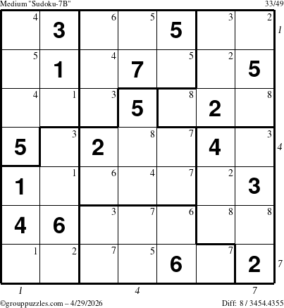 The grouppuzzles.com Medium Sudoku-7B puzzle for Wednesday April 29, 2026 with all 8 steps marked