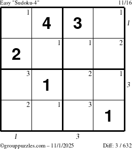 The grouppuzzles.com Easy Sudoku-4 puzzle for Saturday November 1, 2025 with all 3 steps marked