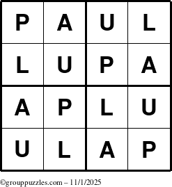 The grouppuzzles.com Answer grid for the Paul puzzle for Saturday November 1, 2025