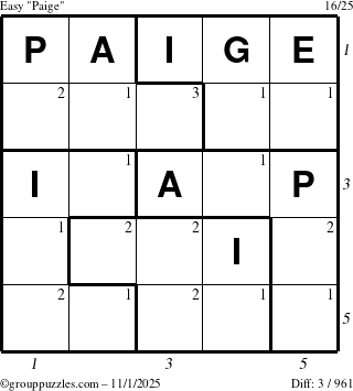 The grouppuzzles.com Easy Paige puzzle for Saturday November 1, 2025 with all 3 steps marked
