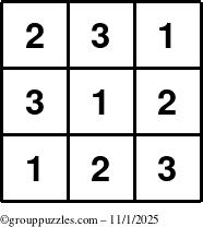 The grouppuzzles.com Answer grid for the TicTac-123 puzzle for Saturday November 1, 2025