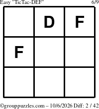 The grouppuzzles.com Easy TicTac-DEF puzzle for Tuesday October 6, 2026