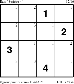 The grouppuzzles.com Easy Sudoku-4 puzzle for Tuesday October 6, 2026 with the first 3 steps marked