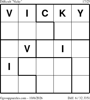 The grouppuzzles.com Difficult Vicky puzzle for Tuesday October 6, 2026