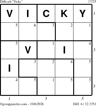 The grouppuzzles.com Difficult Vicky puzzle for Tuesday October 6, 2026, suitable for printing, with all 6 steps marked