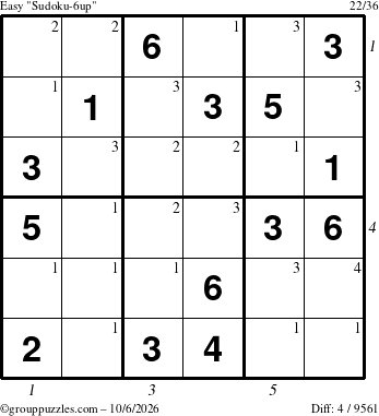 The grouppuzzles.com Easy Sudoku-6up puzzle for Tuesday October 6, 2026 with all 4 steps marked