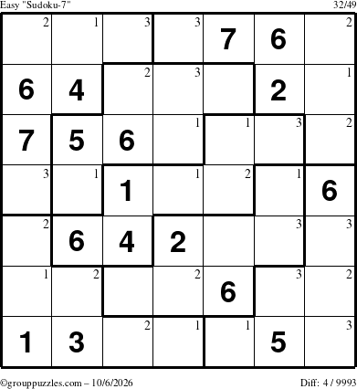 The grouppuzzles.com Easy Sudoku-7 puzzle for Tuesday October 6, 2026 with the first 3 steps marked