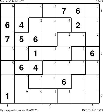 The grouppuzzles.com Medium Sudoku-7 puzzle for Tuesday October 6, 2026 with all 7 steps marked