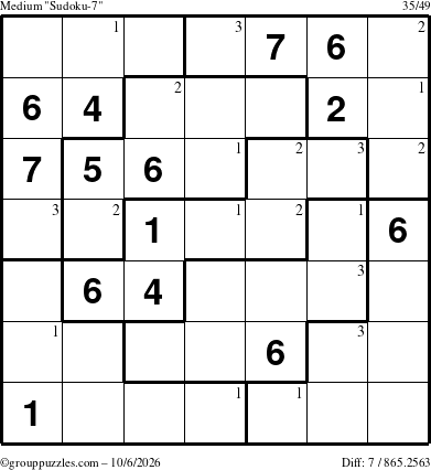 The grouppuzzles.com Medium Sudoku-7 puzzle for Tuesday October 6, 2026 with the first 3 steps marked