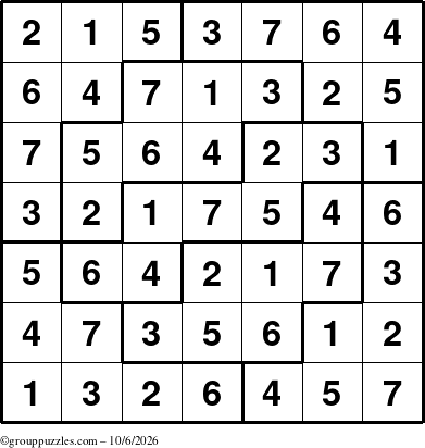 The grouppuzzles.com Answer grid for the Sudoku-7 puzzle for Tuesday October 6, 2026