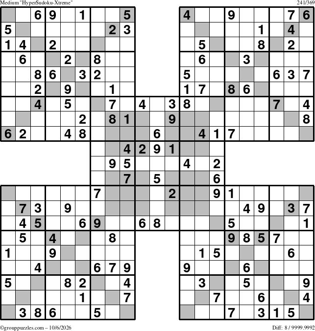 The grouppuzzles.com Medium HyperSudoku-Xtreme puzzle for Tuesday October 6, 2026