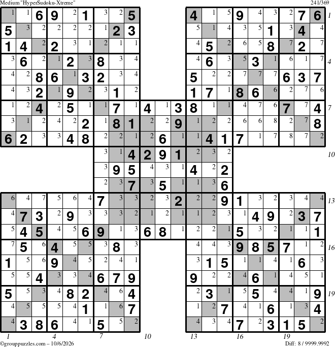 The grouppuzzles.com Medium HyperSudoku-Xtreme puzzle for Tuesday October 6, 2026 with all 8 steps marked