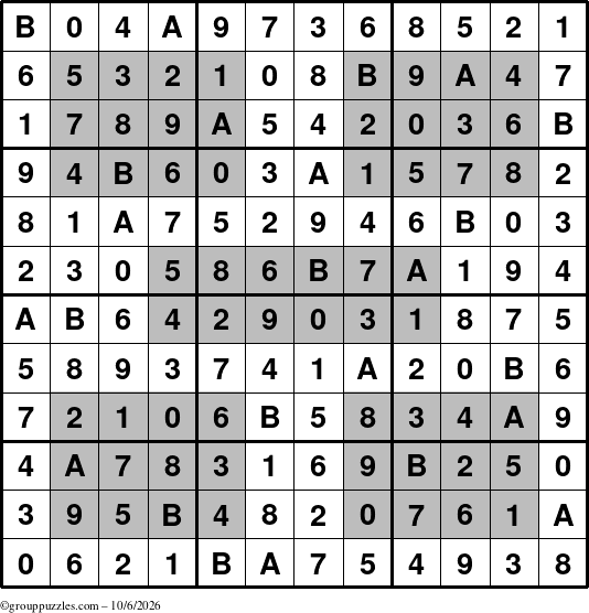 The grouppuzzles.com Answer grid for the HyperSudoku-12 puzzle for Tuesday October 6, 2026