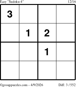 The grouppuzzles.com Easy Sudoku-4 puzzle for Thursday April 9, 2026