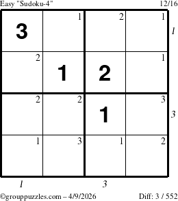 The grouppuzzles.com Easy Sudoku-4 puzzle for Thursday April 9, 2026 with all 3 steps marked