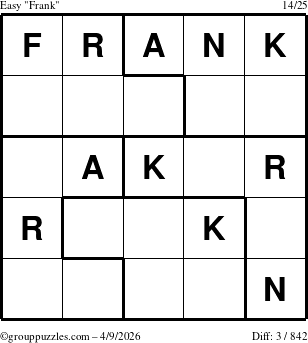 The grouppuzzles.com Easy Frank puzzle for Thursday April 9, 2026