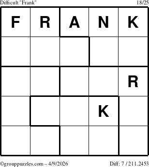 The grouppuzzles.com Difficult Frank puzzle for Thursday April 9, 2026