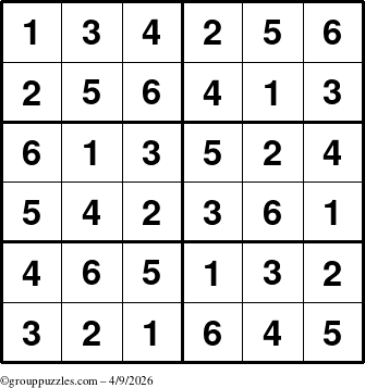 The grouppuzzles.com Answer grid for the Sudoku-Junior puzzle for Thursday April 9, 2026