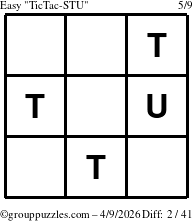 The grouppuzzles.com Easy TicTac-STU puzzle for Thursday April 9, 2026