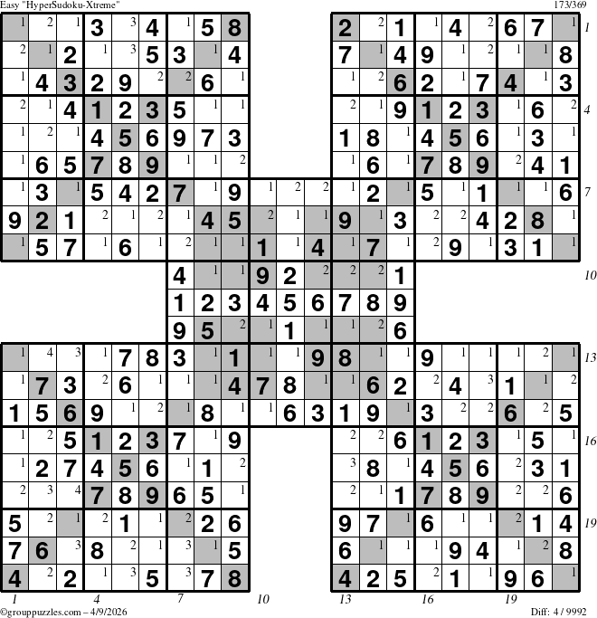 The grouppuzzles.com Easy cover-HyperXtreme puzzle for Thursday April 9, 2026 with all 4 steps marked