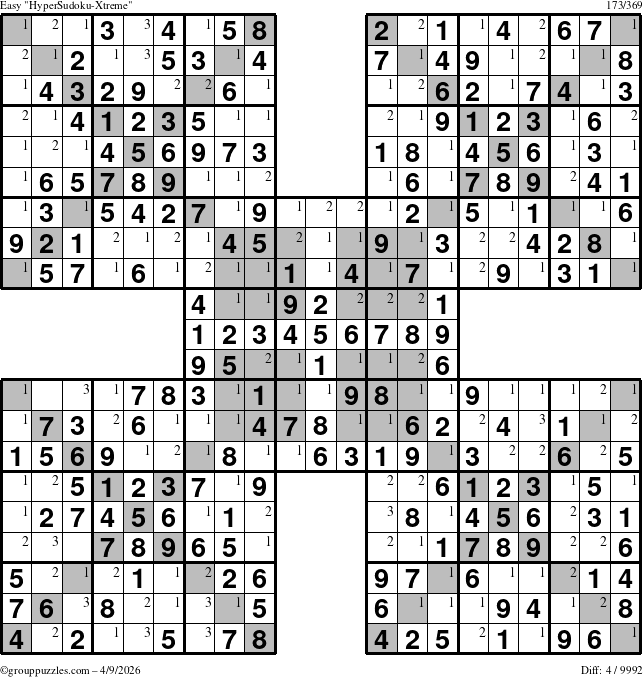 The grouppuzzles.com Easy cover-HyperXtreme puzzle for Thursday April 9, 2026 with the first 3 steps marked