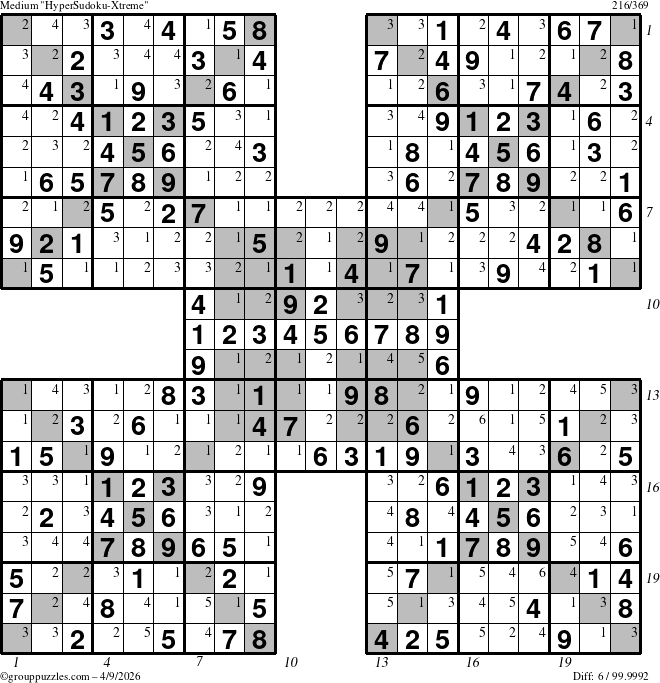 The grouppuzzles.com Medium cover-HyperXtreme puzzle for Thursday April 9, 2026, suitable for printing, with all 6 steps marked