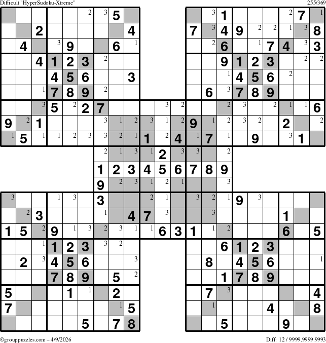 The grouppuzzles.com Difficult cover-HyperXtreme puzzle for Thursday April 9, 2026 with the first 3 steps marked
