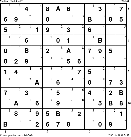 The grouppuzzles.com Medium Sudoku-12 puzzle for Thursday April 9, 2026, suitable for printing, with all 8 steps marked