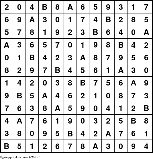 The grouppuzzles.com Answer grid for the Sudoku-12 puzzle for Thursday April 9, 2026