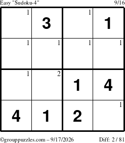 The grouppuzzles.com Easy Sudoku-4 puzzle for Thursday September 17, 2026 with the first 2 steps marked