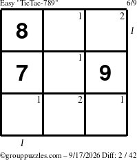 The grouppuzzles.com Easy TicTac-789 puzzle for Thursday September 17, 2026 with all 2 steps marked